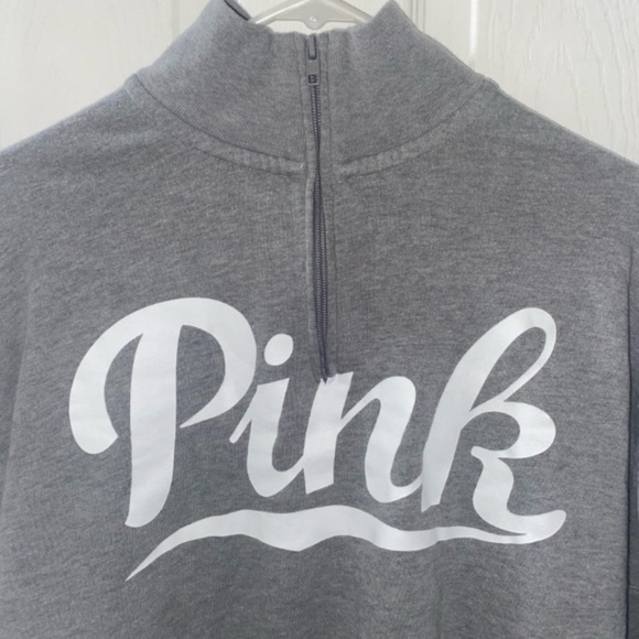 PINK Victorias Secret Woman’s 1/4 Zip Pullover Sweatshirt XS Gray White Stripes - Picture 3 of 12